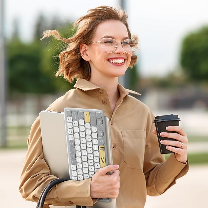 iClever BK50 Compact Bluetooth Keyboard, Portable, Vibrant Colors, Silent Typing, Syncs with 3 Devices – Compatible with Tablet, iPad, iPhone, Windows