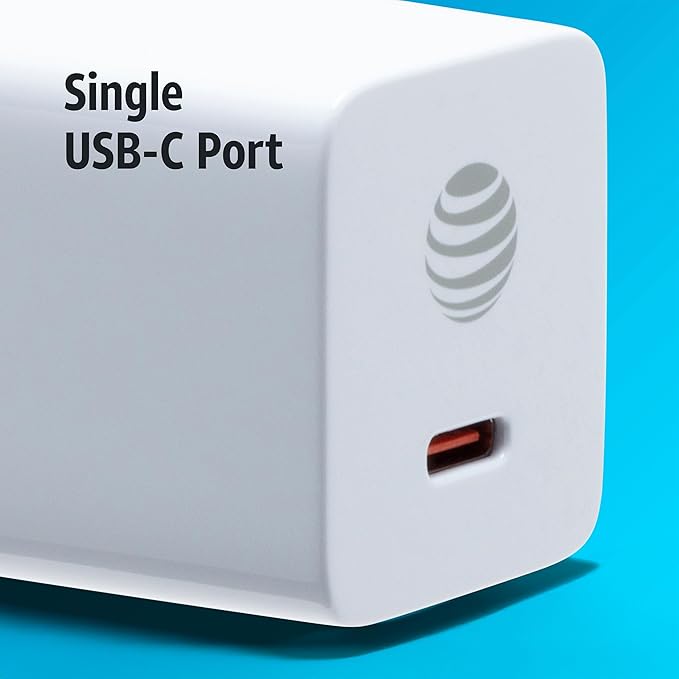 AT&T USB-C Fast Charging Wall Charger Cube Foldable Power Adapter Plug Brick Compatible w/iPhone 15/16/Plus/Pro/Pro Max, Galaxy S25/S24/Plus/Ultra 30W White