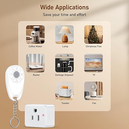 Thinkbee Remote Control Outlet, 15A /1500W 300ft RF Range Wireless Light Switch Kit, Expandable Remote Outlet Electrical Switch for Lamp Fan Household Appliances, 80-275V with Anti-Surge 4000V