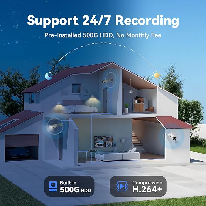 Wired Security Camera System Outdoor, 4 Channel 5MP Lite AHD TVI DVR Recorder with 500G HDD, 4pcs Wired Surveillance CCTV Bullet Camera Indoor Outdoor, Smart Motion Detection, Night Vision