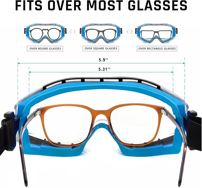 UKNOW Safety Goggles Over Glasses - Anti-Fog Clear Lens - ANSI Z87.1 Certified Eye Protection for Lab Work, Industrial Use