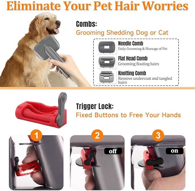 3-in-1 Pet Dog Grooming Attachment Kit, Deshedding Brush Attachment for V15, V11, V10, V8, V7 – Effective Grooming & Cleaning – Hair Grooming Tools for Dog and Cat, 6 Pack