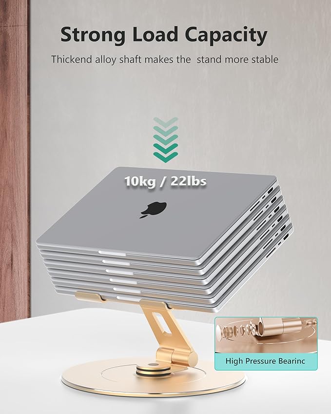 Ultra-Stable Swivel Laptop Stand for Desk,300% Larger Base Stability Military-Grade Aluminum Anti-Loosening Structure - Height Adjustable Laptop Stand Suitable for 10-17.3 inch,Golden