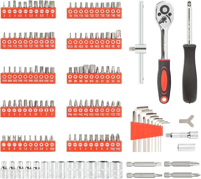 132 Piece Home Repair Tool Set - General Home/Auto Repair Hand Tool Set, Toolbox Storage Case with Driver Handle Socket Wrench Hex Keys Screwdriver bits - Perfect for Homeowner, DIY, Handyman