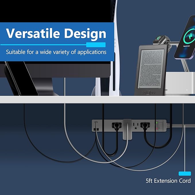 LIDER Surge Protected Outlet Extender, 4-Outlet Power Strip, 1 USB Type-A, and 1 USB Type-C Port, Surge Protect Up to 1500J, Ultra-Thin Wall Plate Plug with Cord Extender, 5ft Cord, ETL-Listed, White