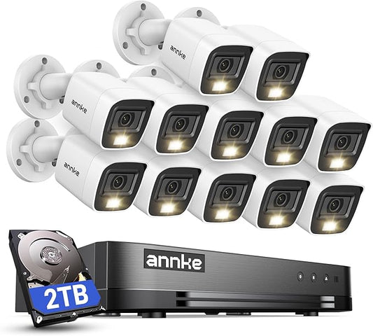 ANNKE 16CH 2MP Wired Security Camera System with Smart Dual Light, Vehicle/Person Detection, 16 Channel DVR and 12PCS 1080P IP67 Outdoor Surveillance CCTV Cameras, 2TB HDD for 24/7 Home Security