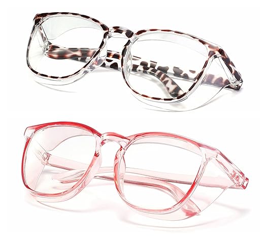 Alsenor Safety Glasses Anti Fog Goggles Protective Eyewear Blue Light Blocking Anti Dust UV Protection Glasses For Men Women (2 Pack (New Leopard + Pink))