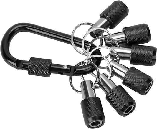 LUEXBOX 1/4 Inch Bit Holder Keychain, Hex Screwdriver Bits Holder Extension Bar, Quick Change Screw Bit Holder for Most Electric, Hand-held Screwdrivers and Drill Bits (B: Black 6pack)