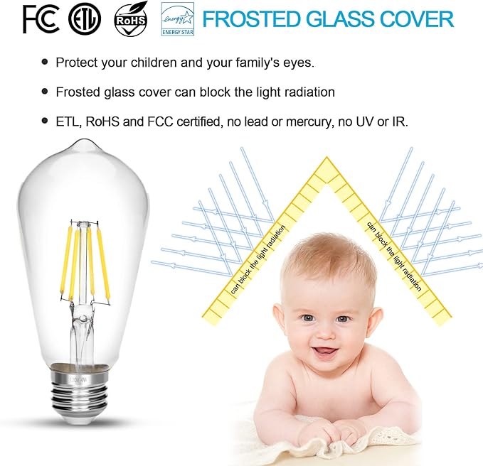 LED Edison Bulb 4W,Antique 40W Vintage Edison Bulb,E26 Light Bulb Non Dimmable Led Bulb 450 Lumens 5500K Cold White,Pack of 6