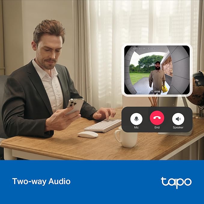 Tapo Smart Video Wireless Doorbell Camera - 2K, 160ยฐ Ultra-Wide View, Up to 180 Days Battery, Alexa, Google Assistant Compatible, Free AI Person Detection, IP54, SD/Cloud Storage, D205