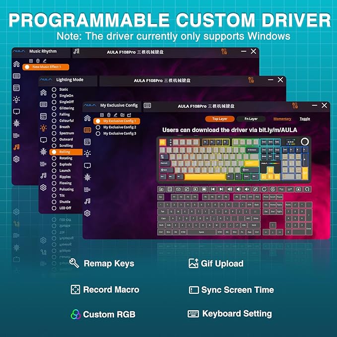 AULA F108 PRO - Wireless Mechanical Keyboard with Screen&Knob,Hot Swappable Gaming Keyboard with 8000mAh Battery,Pre-lubed Switches,RGB Backlit,PBT Keycaps Creamy Sounding Computer Keyboards,104 Keys