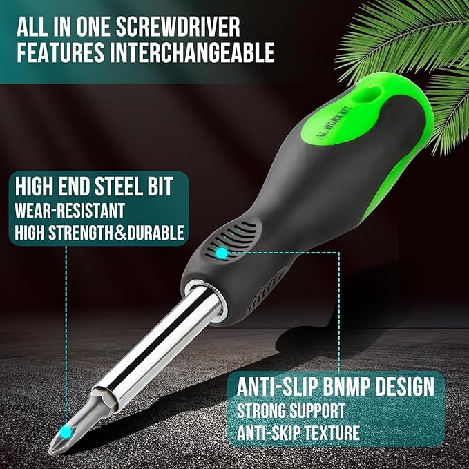 8-in-1 Multi-bit Screwdriver Set Tool All in One, Portable Multi-Purpose Screwdriver, Slotted/Philips/Pozi/Torx/Square,Nut Driver