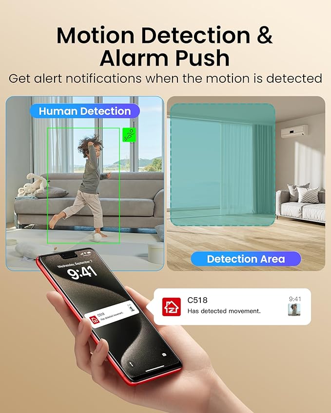 ZOSI C518 4MP Indoor Pan/Tilt Smart Home Security Camera for Pet Dog Baby Monitor,2.4G/5G Dual-Band Plug-in WiFi Cam,Auto-Tracking,Night Vision,Human Detection,2 Way Audio,Cloud&Memory Card Storage