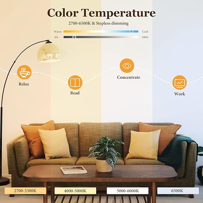 Smart Light Bulbs 4Pack, WiFi & Bluetooth 5.0, App Control, Color Changing LED Bulb, A19 E26 800LM Dimmable RGB Lights, 2700~6500K, Smart Home Lighting Works with Alexa Google Assistant