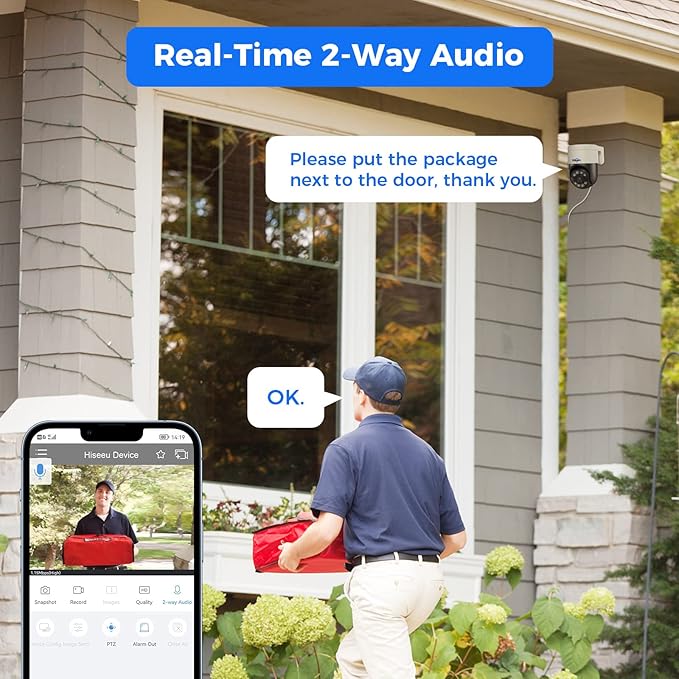 【Human Tracking+300°Pan 90°Tilt】 Hiseeu 4K PoE Security Camera System,Wired NVR Security Camera System w/8 * 5MP PoE PTZ Camera Outdoor&Indoor,2-Way Audio,Color Night Vision,7/24 Record