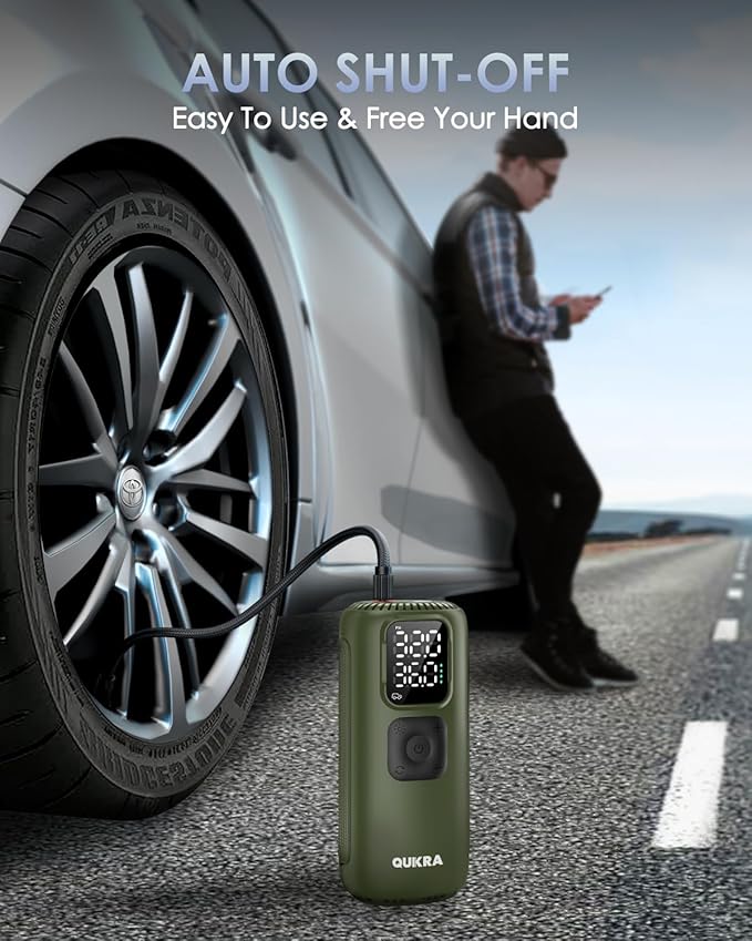 T22 Tire Inflator Protable Air Compressor, 3× Faster Auto Cordless Air Pump, 160PSI Tire Pump, Smart Electric Pump with LED Light and Digital Display for Car Motorcycle Bike and Ball, Green