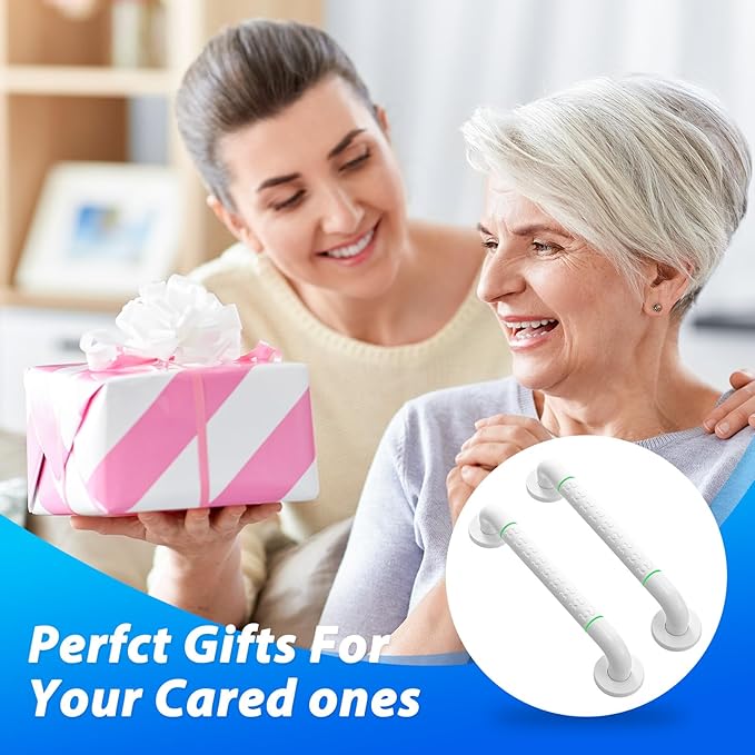 2 Pack 16 Inch White Shower Grab Bar,Bath Grab Rails with Anti-Slip Grip and Safety Luminous Circles,Stainless Steel Bath Handle Bathroom Grab Bar for Seniors, Elderly, Handicap