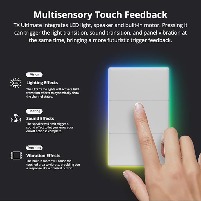 SONOFF Smart Light Switch, 2.4GHz WiFi Interruptor Inteligente, Neutral Wire Required, Voice Control with Alexa and Google Home, Touch Button, Wall Mounting, T5 3 Gang 1 Way