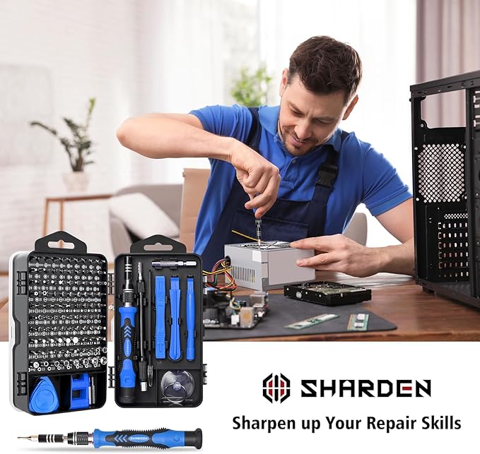 SHARDEN Precision Screwdriver Set, 122 in 1 Electronics Magnetic Repair Tool Kit with Case for Repair Computer, PC, Cellphone, Game Console, Watch, Eyeglasses etc (Blue)…
