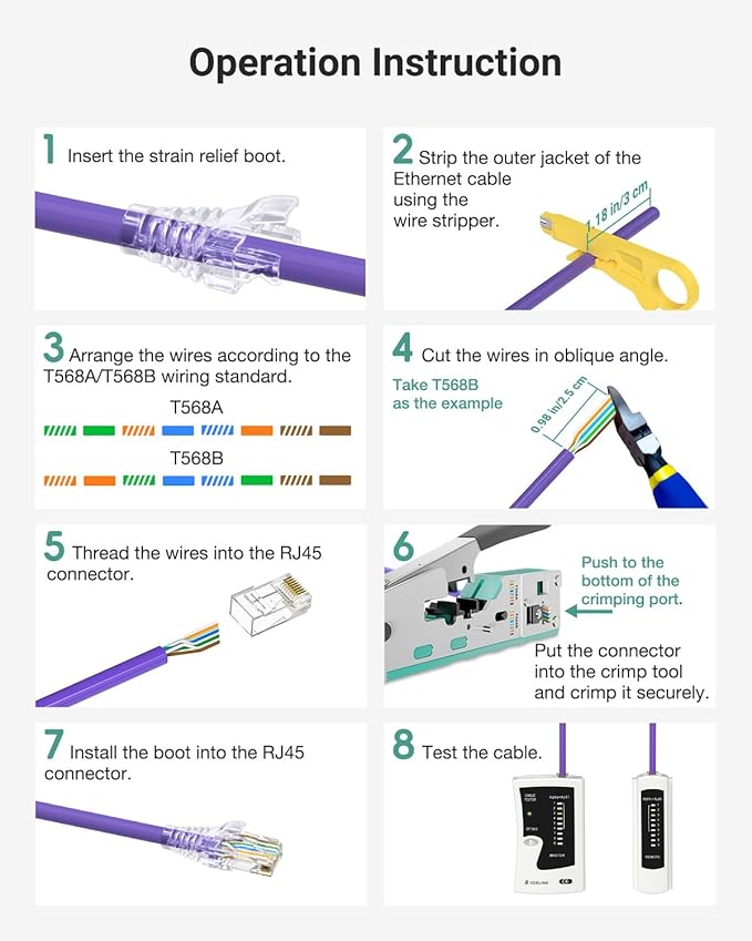 VCELINK RJ45 Crimp Tool, All-In-One Ethernet Crimper for CAT7/CAT6A/CAT6/CAT5E/CAT5, No Screwdriver Needed RJ45 and RJ11/RJ12 Crimping Tool, with An Adjustable Knob, Green