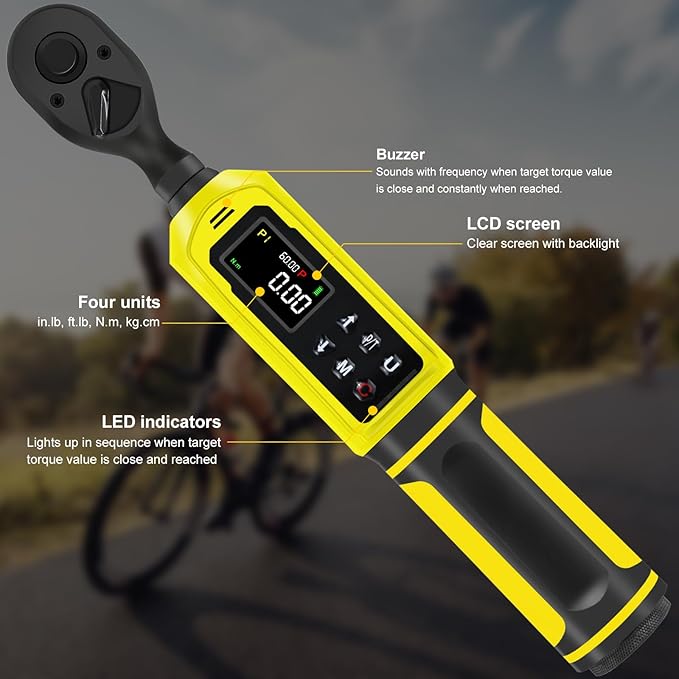 3/8-Inch Digital Drive Torque Wrench-1-60Nm (1-44 ft-lb),High-Precision Torque Wrench with Buzzer, LED Flash, 5 Units, for Motorcycle & Home Repairs