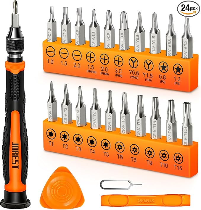 JOREST 24Pcs Small Precision Screwdriver Set with Torx T5 T6 T8 T9, Y00, Star P5, Mini Repair Tool Kit for Macbook, Computer, Laptop, iPhone, PS4 PS5, Xbox, Switch, Eyeglasses, Watch, Ring Doorbell