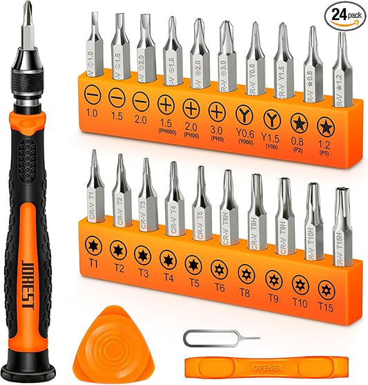 JOREST 24Pcs Small Precision Screwdriver Set with Torx T5 T6 T8 T9, Y00, Star P5, Mini Repair Tool Kit for Macbook, Computer, Laptop, iPhone, PS4 PS5, Xbox, Switch, Eyeglasses, Watch, Ring Doorbell