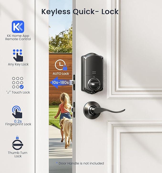 Veise VE017G Wi-Fi Keyless Entry Door Lock with Fingerprint, App Remote Control, Smart Locks for Front Door, Electronic Keypad Deadbolt, Auto Locking, Waterproof, Easy to Install, Matte Black