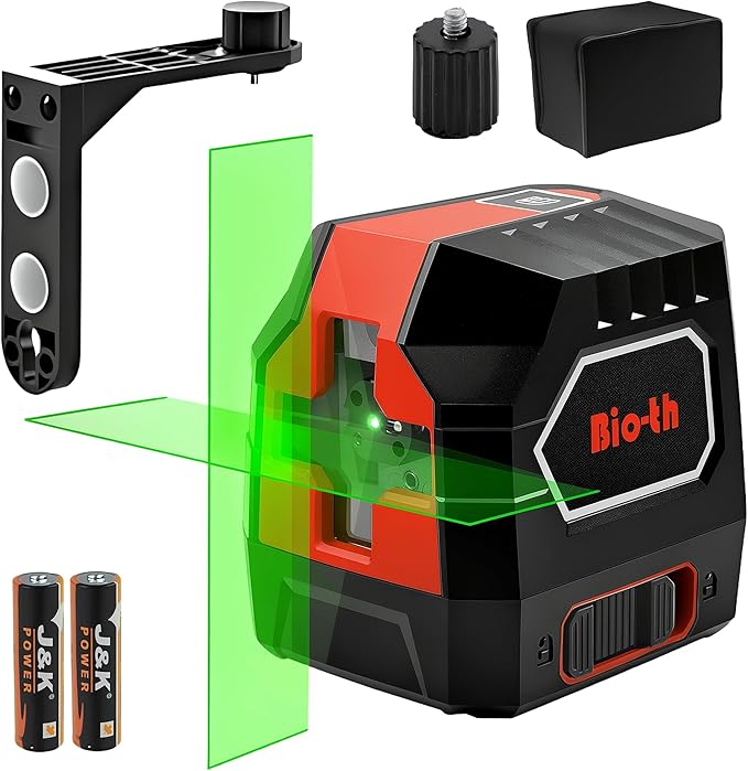 Laser Level Self-Leveling Green Cross Line,Lazer Level for Picture Hanging,Magnetic Base,100ft,4 Brightness Adjustment, IP54 Waterproof, DIY, Construction, Battery & Carrying Bag Included