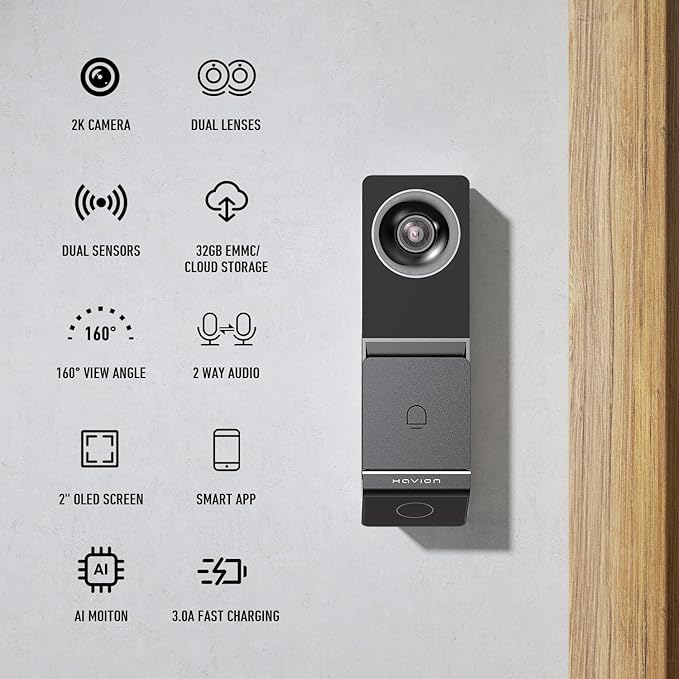 Wireless Video Doorbell w/Smart Lock Set - Incl. Chime, Dual Cameras, 5MP 3K QHD, 2'' Screen & 32GB eMMC, Motion Detection & Real-time Alert, 2-Way Audio, Door Bell and Keyless Entry Front Door Lock