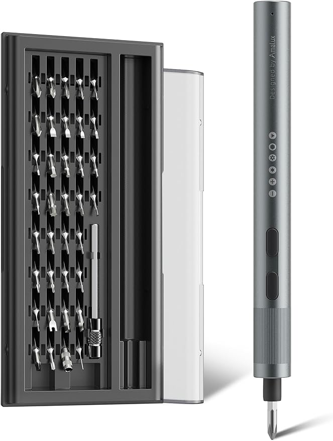 Mini Electric Screwdriver Set, 37 Self-Magnetic Bits, Dual Mode Electric/Manual, 3.7V Rechargeable, Max 3 N.m Torque, Clip Storage Case, Repair Tool for Phone Laptop Camera Watch Computer- Grey