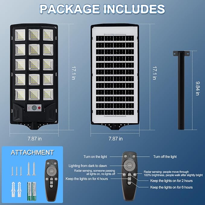 Solar Lights Outdoor,IP66 Waterproof Solar Street Lights with Motion Sensor & Remote,6500K Dusk to Dawn Street Lamps for Parking Lot/Yard/Garden