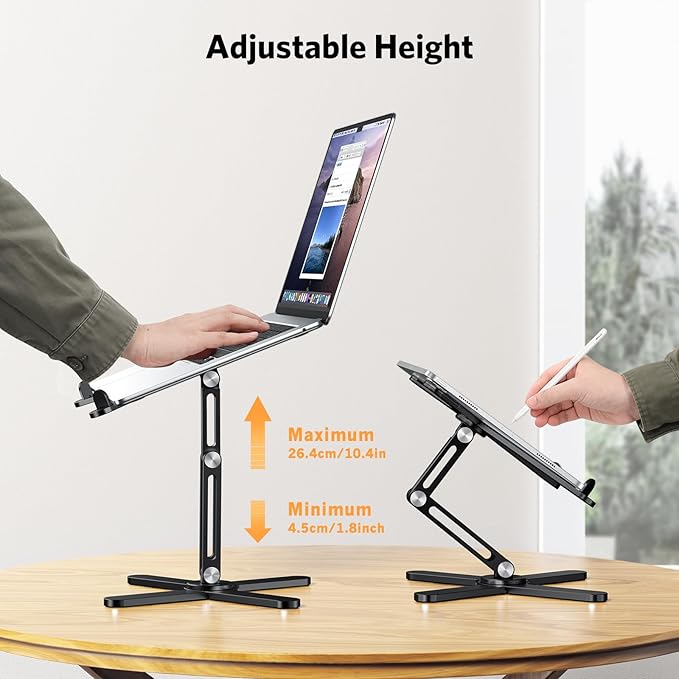 OMOTON 360° Rotating Laptop Stand Riser for Desk, Ergonomic Foldable Computer Stand Adjustable Height Angles for Collaborative Work, Easy Storage Fit Macbooks,All Laptops up to 16 inches, Black