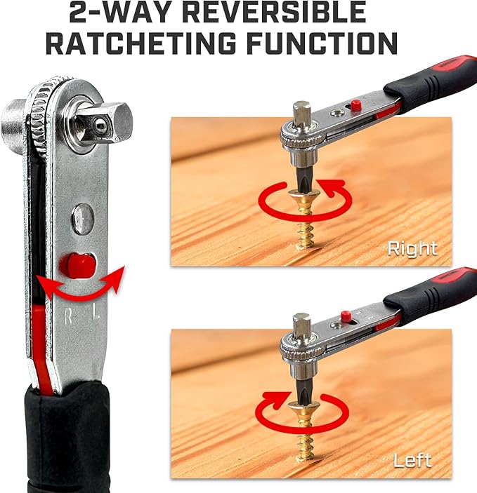 Angle Ratchet Screwdriver Set: 16 Piece Magnetic Bit & Socket with 90 degree Mini Offset Low Profile Reversible Drive Handle - DIY Bike Tight Spaces