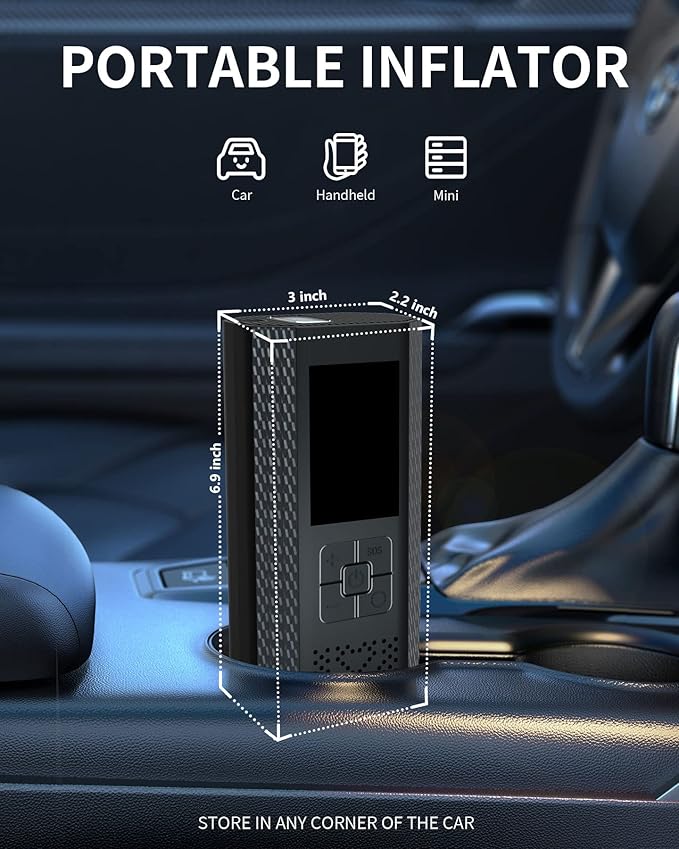 TEMOLA Tire Inflator Portable Air Compressor, 150PSI Portable Air Pump for Car Tires, Car Tire Air Pump Portable with Accurate Pressure LCD Display and LED Light, Cordless Tire Inflator for Cars Bike