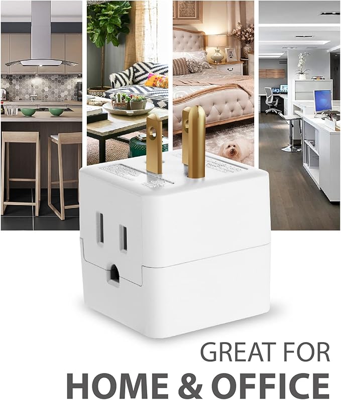 Fosmon 3 Outlet Wall Adapter Cube Tap, 90 Degree Wall Tap Triple Power Adapter, Outlet Splitter 3 Prong, Multi Plug Outlet, 3 Way Plug Adapter, Outlet Extender for Home or Travel, ETL Listed- 2PACK
