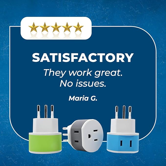 Orei Italy, Uruguay Type L Power Plug Adapter 3 Pack - 2 Usa Inputs, safe for cell phones, laptops, camera chargers, Cpap, and more US-12A