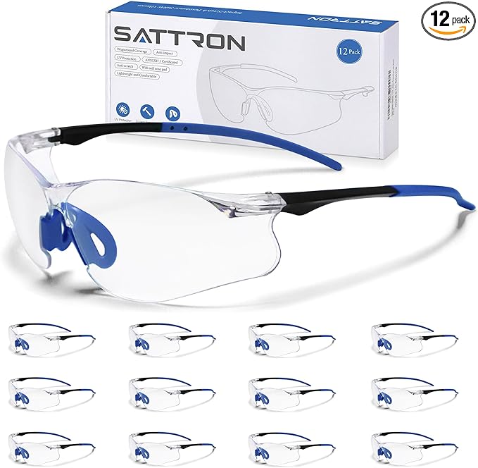 Clear Safety Glasses 12 Pack, Protective Eyewear UV Protection ANSI Z87.1, Safety Goggles Scratch & Impact Resistant, Eye Protection with Nose Pads for Men & Women Construction, Shooting, Lab Work