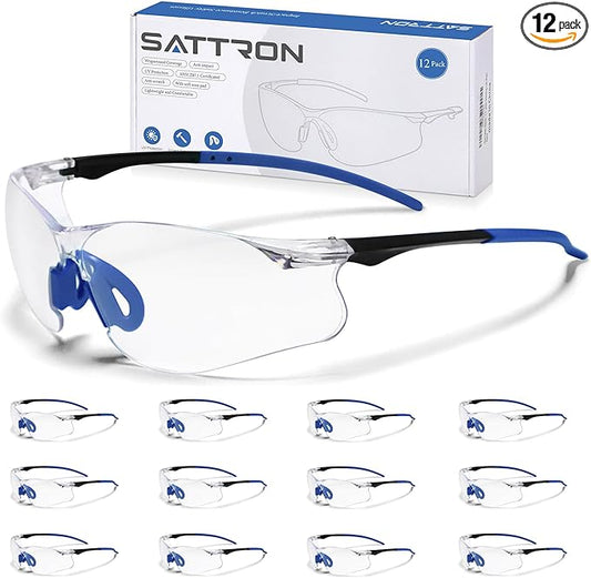 Clear Safety Glasses 12 Pack, Protective Eyewear UV Protection ANSI Z87.1, Safety Goggles Scratch & Impact Resistant, Eye Protection with Nose Pads for Men & Women Construction, Shooting, Lab Work