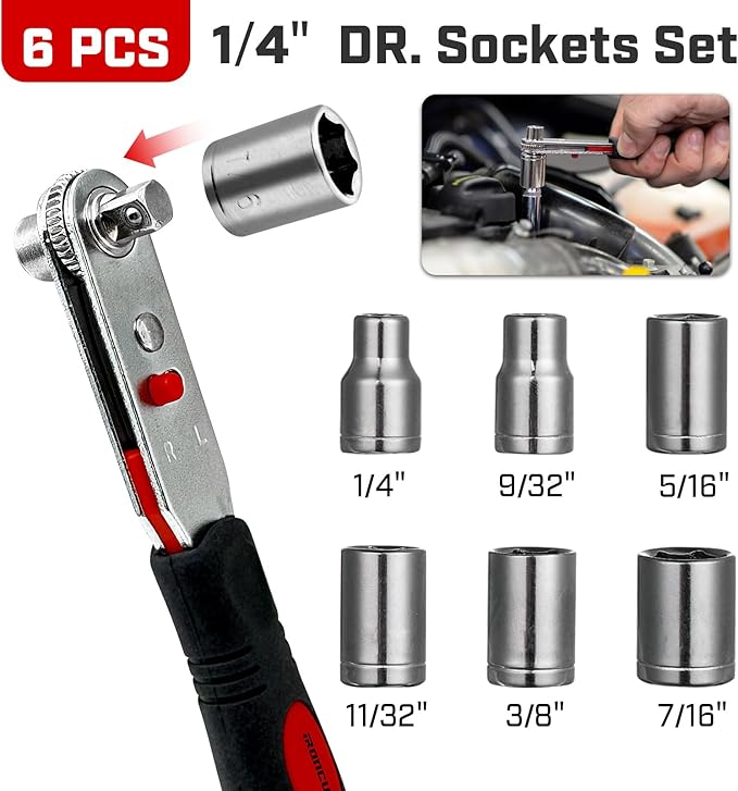 Angle Ratchet Screwdriver Set: 16 Piece Magnetic Bit & Socket with 90 degree Mini Offset Low Profile Reversible Drive Handle - DIY Bike Tight Spaces