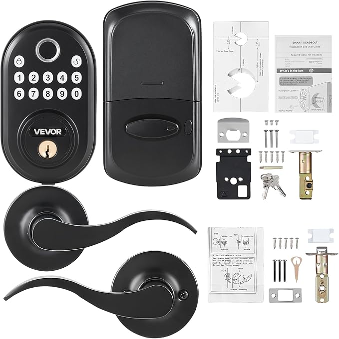 VEVOR Fingerprint Door Lock with Level Handles, Fingerprint/Keypad Code/Key, One-Time and Anti-Peeking Password, Constant Unlock Mode, Aluminum Alloy, Electronic Keypad Deadbolt for Entry Doors