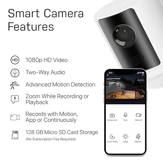 Feit Electric SEC3000/CAM/WIFI Outdoor LED Smart Security Camera with Motion Sensor, 2-Way Audio, 39-Watt Floodlight, Works with Alexa and Google Asst, Alarm, Hardwired, 128 GB Micro SD Card Storage