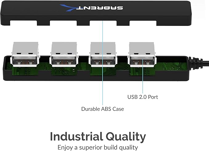 SABRENT 4 Port Portable USB 2.0 Hub (9.5" Cable) for Ultra Book, MacBook Air, Windows 8 Tablet PC (HB-MCRM)