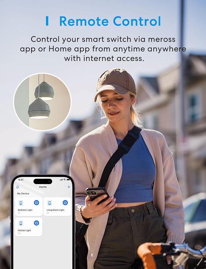 meross Smart Light Switch 4 Pack Supports Apple HomeKit, Siri, Alexa, Google Assistant & SmartThings, Single Pole Light Switch, Neutral Wire Required, Remote Control Schedule, 2.4GHz Wi-Fi