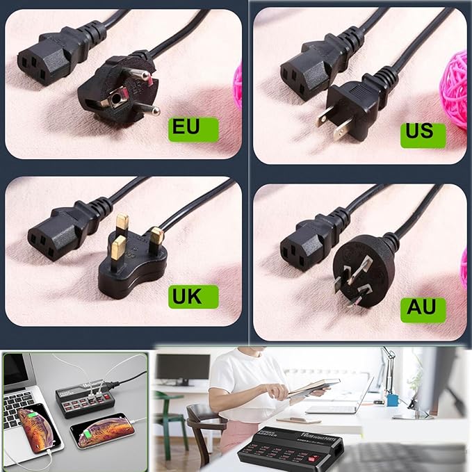 MaxLax USB Charging Station,10 Port 60W Multiple USB Charger Station,Multi Ports Charger Charging for Smartphones,Tablets,and Many Devices.