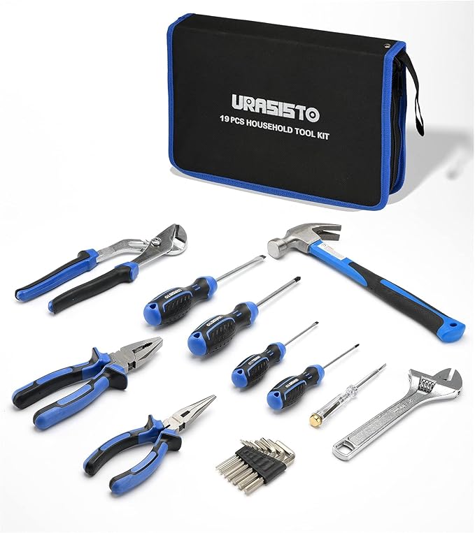 19-Piece Home Tool Kit Hand Tool Set with Easy Carrying Pouch Perfect for DIY, Home Maintenance