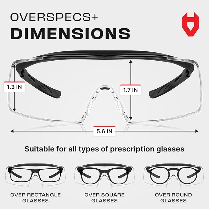 NoCry Anti Fog Safety Glasses that Fit Over Glasses with Scratch Resistant Lens — ANSI Z87 & OSHA Certified Over Glasses Safety Glasses for Men and Women with Adjustable Temples and 100% UV Protection