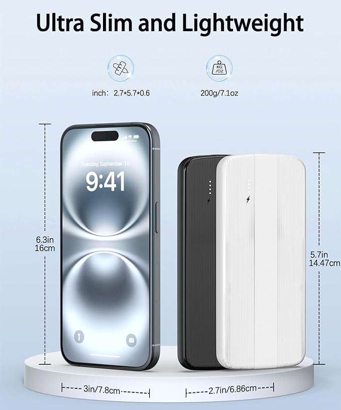 2-Pack 10000mAh Daul USB Portable Charger, USB-C Fast Charging Power Bank, Backup Charger for iPhone 16/15/14/13, Galaxy S23/22, Pixel and etc