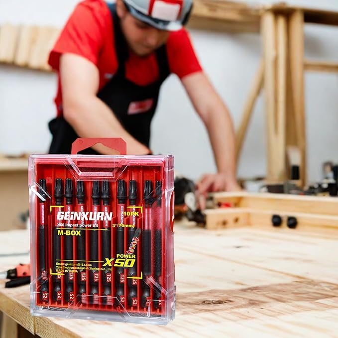 10 Pieces 3 In. T25 Impact Tough Magnetic Screwdriver Bit Set, #25 Torx Head Power Bits, S2 Alloy Steel Star Bits with Storage M-Box