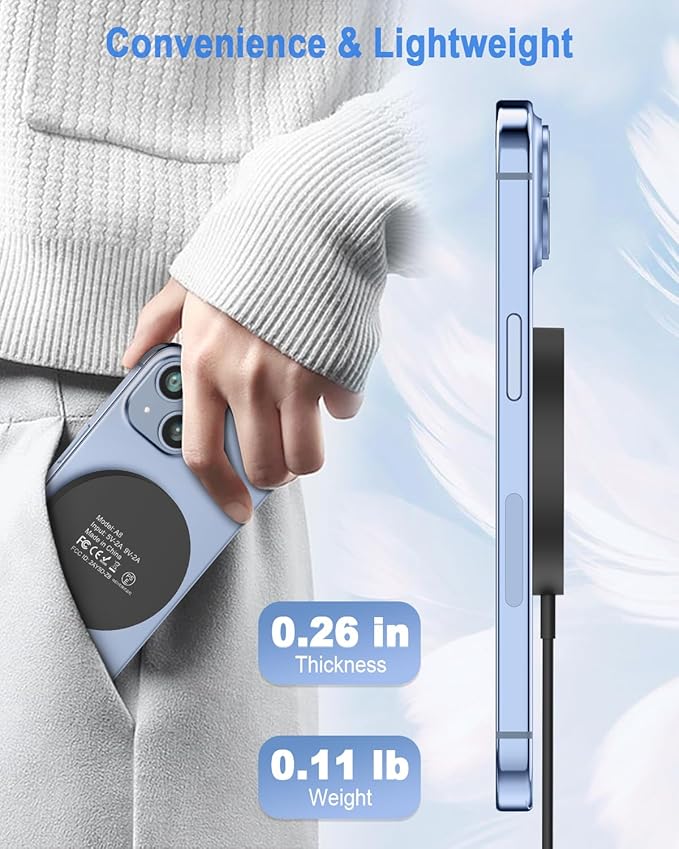 Magnetic Wireless Charger Compatible with iPhone 16/15 Pro Max/15 Pro/15/15 Plus/14/13/12 Series, Fast Chargering Upgraded Mag-Safe LED Charging Pad with 20W Type-C Adapter (Black)